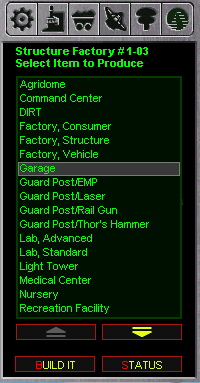 Structure Factory Item Screen